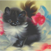 Vintage Schwarz-Weiß-Kittenmalerei Aufkleber (Vorderseite)