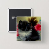 Vintage Schwarz-Weiß-Kittenmalerei Button (Vorne & Hinten)