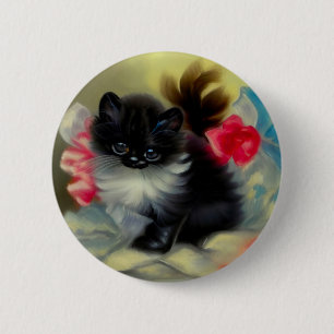 Vintage Schwarz-Weiß-Kittenmalerei Button