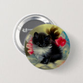 Vintage Schwarz-Weiß-Kittenmalerei Button (Vorne & Hinten)