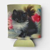 Vintage Schwarz-Weiß-Kittenmalerei Dosenkühler (Rückseite)