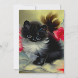 Vintage Schwarz-Weiß-Kittenmalerei Einladung