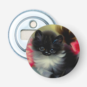 Vintage Schwarz-Weiß-Kittenmalerei Flaschenöffner