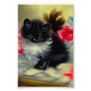 Vintage Schwarz-Weiß-Kittenmalerei Fotodruck