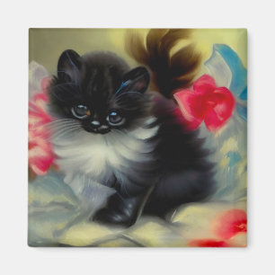 Vintage Schwarz-Weiß-Kittenmalerei Magnet