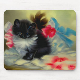 Vintage Schwarz-Weiß-Kittenmalerei Mousepad