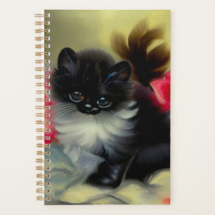 Vintage Schwarz-Weiß-Kittenmalerei Planer