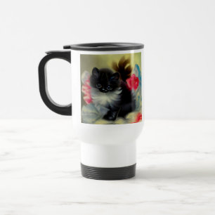 Vintage Schwarz-Weiß-Kittenmalerei Reisebecher
