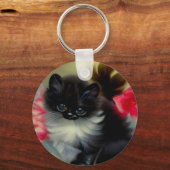 Vintage Schwarz-Weiß-Kittenmalerei Schlüsselanhänger (Vorderseite)