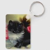 Vintage Schwarz-Weiß-Kittenmalerei Schlüsselanhänger (Rückseite)