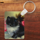 Vintage Schwarz-Weiß-Kittenmalerei Schlüsselanhänger (Rückseite)