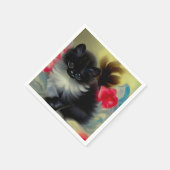 Vintage Schwarz-Weiß-Kittenmalerei Serviette (Ecke)