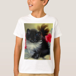 Vintage Schwarz-Weiß-Kittenmalerei T-Shirt