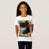 Vintage Schwarz-Weiß-Kittenmalerei T-Shirt (Vorne ganz)