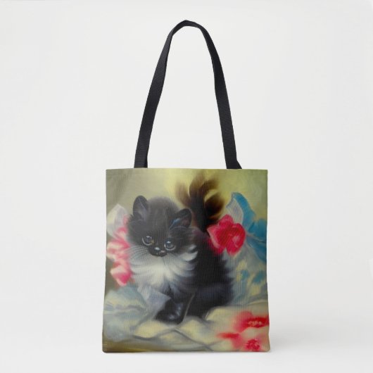 Vintage Schwarz-Weiß-Kittenmalerei Tasche (Vorderseite)