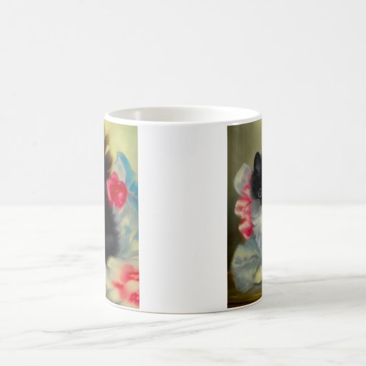 Vintage Schwarz-Weiß-Kittenmalerei Verwandlungstasse (Mittel)