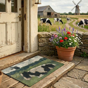 Vintage Schwarz-Weiß-Kuh-Kunst Farmhaus Rustikal Fußmatte