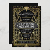 Vintage Schwarz-Weiß-Kunst-Déco Hochzeit Einladung (Vorne/Hinten)