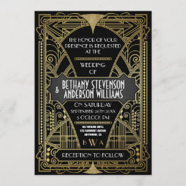 Vintage Schwarz-Weiß-Kunst-Déco Hochzeit Einladung