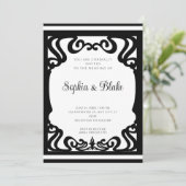 Vintage Schwarz-Weiß-Kunst-Déco-Hochzeit Einladung (Stehend Vorderseite)