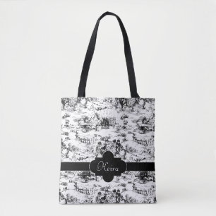 Vintage Schwarz-Weiß-Land-Toile Tasche