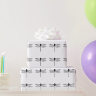 Vintage Schwarz-Weiß-Libelle-Illustration Geschenkpapier