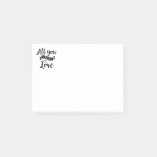 Vintage-Schwarz-Weiß-Liebe-Hochzeitstypografie Post-it Klebezettel
