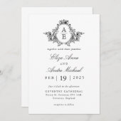 Vintage Schwarz-Weiß-Monogramm-Hochzeit Einladung (Vorne/Hinten)