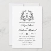 Vintage Schwarz-Weiß-Monogramm-Hochzeit Einladung (Vorderseite)