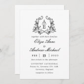 Vintage Schwarz-Weiß-Monogramm-Hochzeit Einladung (Vorne/Hinten)