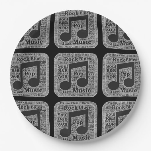 Vintage Schwarz-Weiß-Musik Genres Pappteller (Vorderseite)