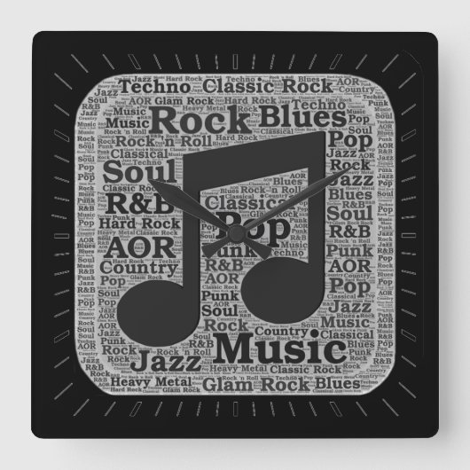 Vintage Schwarz-Weiß-Musik Genres Quadratische Wanduhr (Vorderseite)