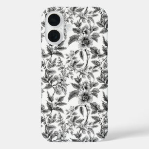 Vintage Schwarz-Weiß-Muster-Ferns iPhone 16 Hülle