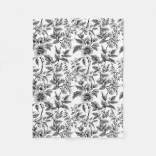Vintage Schwarz-Weiß-Muster-Ferns Fleecedecke