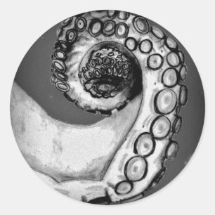 Vintage Schwarz-Weiß-Nautik-Oktopus-Tentakel Runder Aufkleber