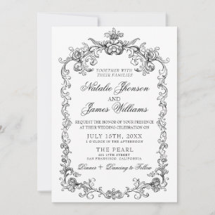 Vintage Schwarz-Weiß Old Money QR-Code Hochzeit Einladung