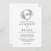 Vintage Schwarz-Weiß-Olive-Hochzeit Einladung (Vorne/Hinten)