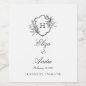 Vintage Schwarz-Weiß-Olive-Hochzeit Weinetikett (Einzelnes Label)