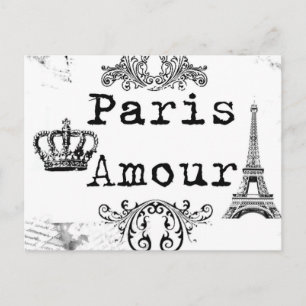 Vintage Schwarz Weiß Paris Amour Eiffelturm Postkarte