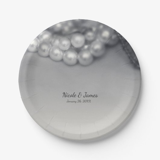Vintage Schwarz-Weiß-Perlen Chic Hochzeit Pappteller (Vorderseite)