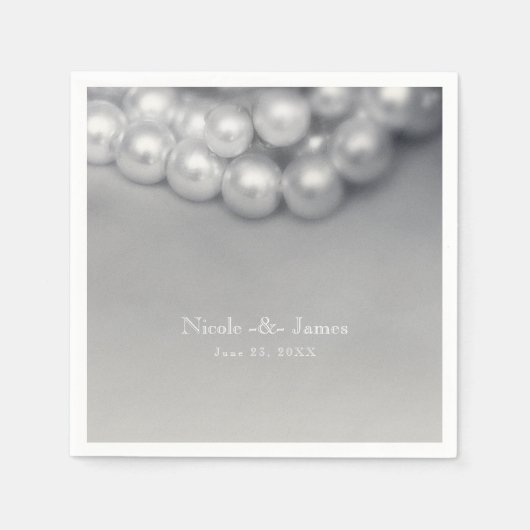 Vintage Schwarz-Weiß-Perlen Chic Hochzeit Serviette (Vorderseite)