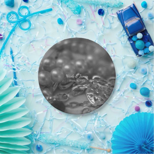 Vintage Schwarz-Weiß-Perlen Hochzeit Pappteller (Party)