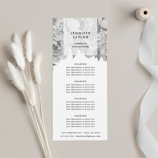 Vintage Schwarz-Weiß-Preise oder Dienstleistungen Werbekarte