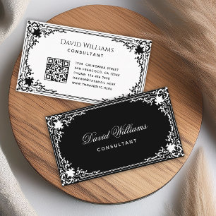 Vintage Schwarz Weiß QR Code Elegante Schrift Anti Visitenkarte