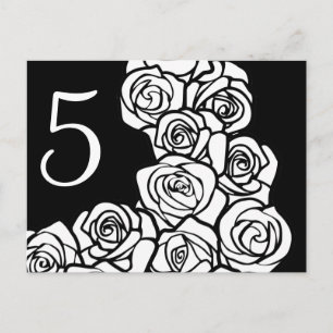 Vintage Schwarz-Weiß-Rosen Tischnummer Postkarte
