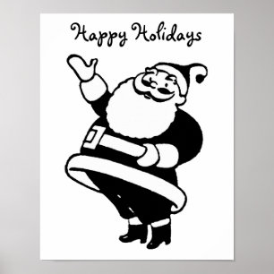 Vintage Schwarz-Weiß-Santa-Claus-Kunst Poster