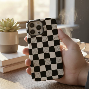 Vintage Schwarz-Weiß-Schachbretthaube iPhone 16 Pro Max Hülle