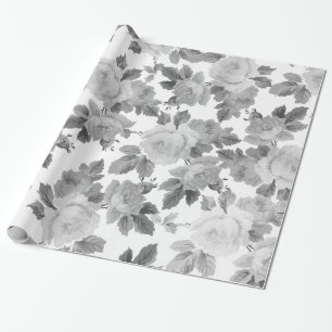 Vintage Schwarz Weiß Schick Rosen Blumenmuster Geschenkpapier