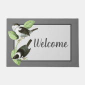 Vintage Schwarz-Weiß-Singvögel Willkommen Fußmatte (Vorderseite)