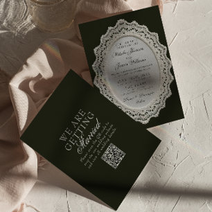 Vintage-Schwarz-Weiß-Spitzen-Doily-QR-Code-Hochzei Einladung